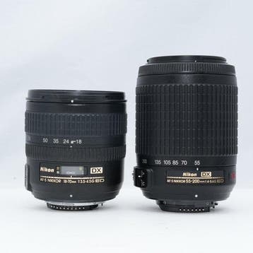 Nikon AF-S DX 18-70mm f/3.5-4.5G + AF-S DX 55-200mm f/4-5.6G, Nieuw