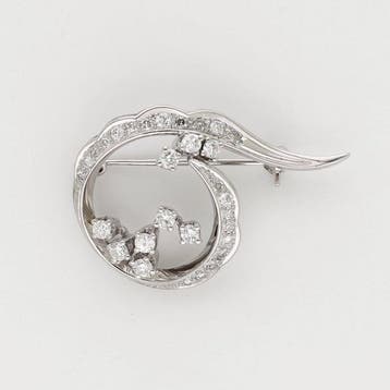 Broche - 14 karaat Witgoud Diamant (Natuurlijk)