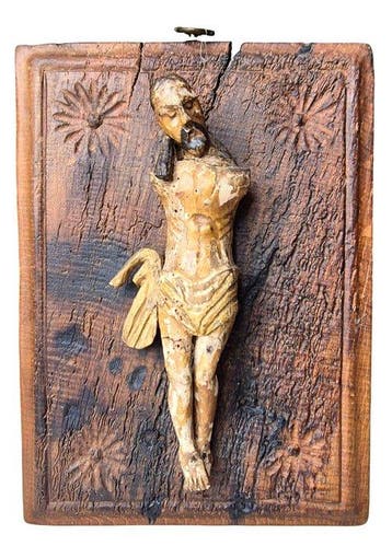 Antiek Corpus Christi op eiken paneel 27 x 37 cm - Hout -