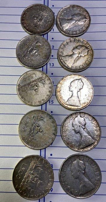 Italië, Republiek 500 Lire argento (10 monete) (Zonder