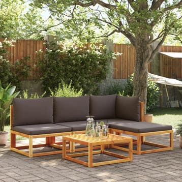 vidaXL 5-delige tuinset met kussens van acaciahout en touw, Verzenden, Nieuw, Hardhout, Tuinset