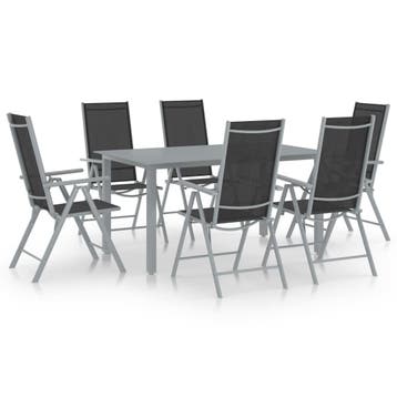 vidaXL 7-delige Tuinset aluminium zilverkleurig en zwart, Verzenden, Nieuw, Aluminium, Tuinset