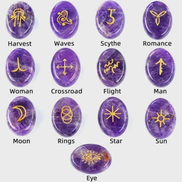 13-delige Amethist Runen Set - Kristallen Stenen voor Reiki,, Verzenden, Nieuw in verpakking