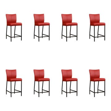 Set van 8 Leren barkrukken Revolt laag - Toledo Red (rood), Ophalen of Verzenden, Nieuw, Leer