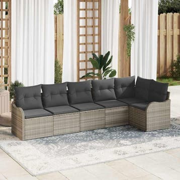 vidaXL Tuin Sofa Set Lichtgrijs poly rattan, Verzenden, Nieuw, Rotan, 6 zitplaatsen