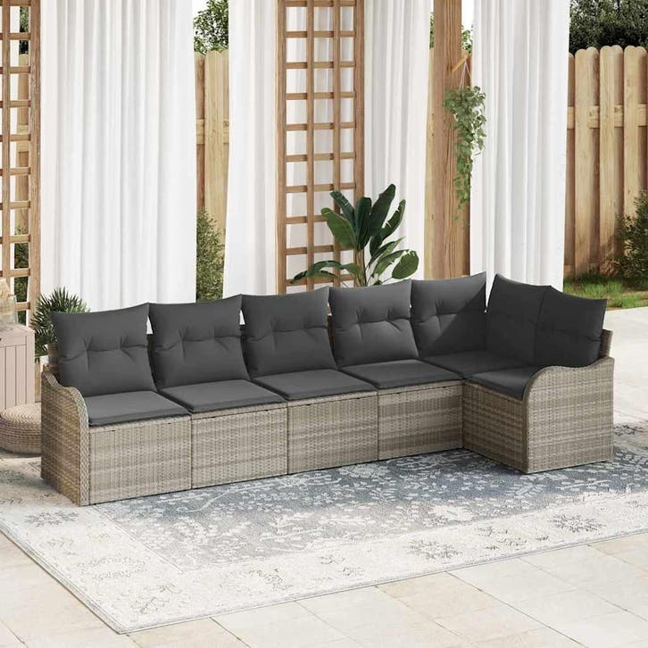 vidaXL Tuin Sofa Set Lichtgrijs poly rattan, Tuin en Terras, Tuinsets en Loungesets, Nieuw, 6 zitplaatsen, Rotan, Verzenden