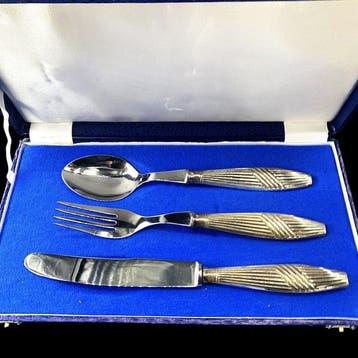 Portuguese Silver Cuttlery Set (3 Pieces) in original case -, Antiek en Kunst