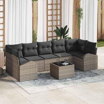 vidaXL Tuin Sofa Set 8 st 7-Aantal zitplaatsen Grijs poly, Tuin en Terras, Tuinsets en Loungesets, Verzenden, Nieuw, Rotan, 8 zitplaatsen