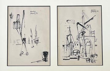 Corneille (1922-2010) - Deux encres Cobra de 1949 : Le port