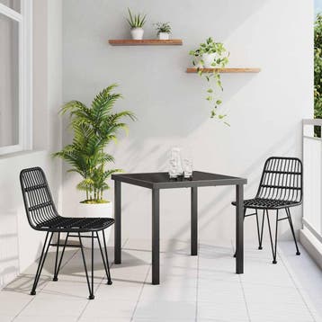 vidaXL Tuin eettafelset 3 pcs Zwart Gepoedercoat staal, Verzenden, Nieuw, Rotan, 3 zitplaatsen