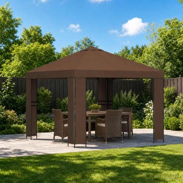 vidaXL Paviljoen 3 x 3 m Bruin Polyester en staal 190 gsm, Verzenden, Nieuw