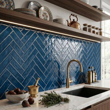 Wandtegel Blauw 7,5x30cm (Muurtegels, Afbouwmaterialen), Doe-het-zelf en Verbouw, Nieuw, 20 tot 40 cm, 10 m² of meer, Wandtegels