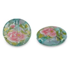 2 x Glaskralen 14mm bloem Light blue transparent-rose red..., Ophalen of Verzenden, Nieuw, Kraal