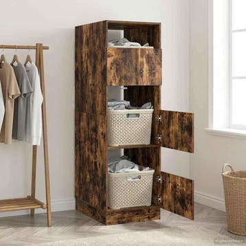 vidaXL Wasmeubel Gerookt eiken 50 x 68 x 162 cm Bewerkt hout, Verzenden, Nieuw