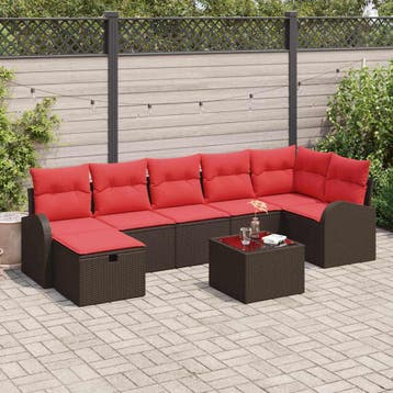 vidaXL Tuin Sofa Set met kussen met opslag 8 pcs Bruin poly, Verzenden, Nieuw, Rotan, 8 zitplaatsen