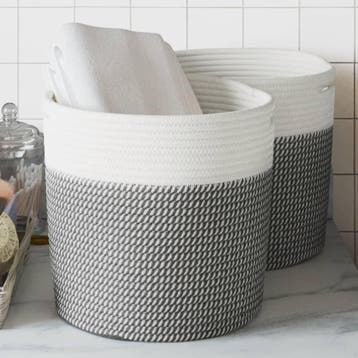 vidaXL Opbergmanden 2 st Ø 28x28 cm katoen grijs en wit, Verzenden, Nieuw