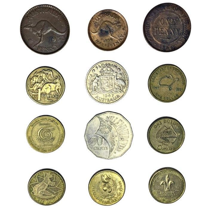 Australië. George V-Elizabeth II. 1936-2001 (Lot of 12 old, Postzegels en Munten, Munten | Europa | Niet-Euromunten