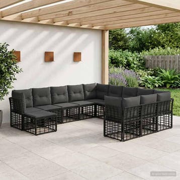 vidaXL Buiten bankenset 12 pcs Zwart en Donkergrijs, Verzenden, Nieuw, Rotan, 2 zitplaatsen