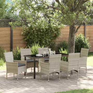 vidaXL Tuin eettafelset met kussen 7 pcs Lichtgrijs poly, Verzenden, Nieuw, Rotan, 7 zitplaatsen