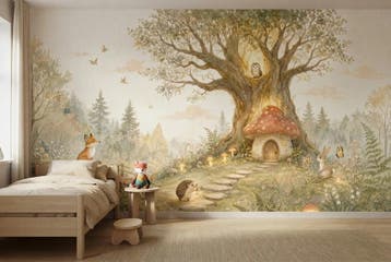 Sprookjesbos behang kinderkamer – fotobehang met boom, Verzenden, Fotobehang