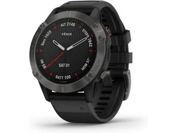 Garmin Fenix 6 Sapphire 47 mm zwart met een zwarte siliconen, Verzenden, Zo goed als nieuw, Garmin