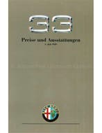 1989 ALFA ROMEO 33 PRIJSLIJST DUITS, Nieuw, Alfa Romeo, Author