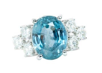 Ring - 14 karaat Witgoud, Blauw (Burma, geen hitte) -, Nieuw