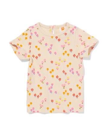 HEMA Baby T-shirt rib bloemen ecru, Verzenden, Nieuw