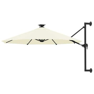vidaXL Wandparasol met LEDs 300 cm zandkleurig, Verzenden, Nieuw, 3 tot 4 meter, Muurparasol