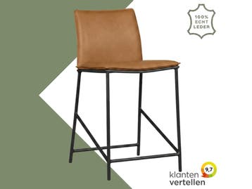 Leren barkruk laag Favor - Granada Sahara (cognac) - poten, Huis en Inrichting, Barkrukken, 60 tot 90 cm, Nieuw, Leer, Ophalen of Verzenden