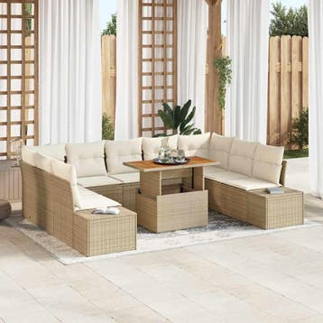 vidaXL Tuinbankenset 10 st Beige en Crème, Verzenden, Nieuw, Rotan, Meer dan 8 zitplaatsen