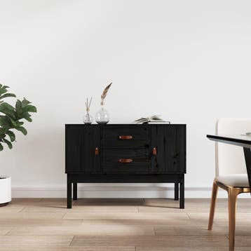 vidaXL Dressoir 110x40x78 cm massief grenenhout zwart, 100 tot 150 cm, Verzenden, Nieuw, Grenenhout
