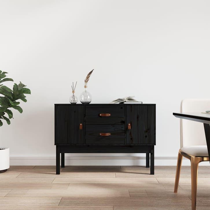 vidaXL Dressoir 110x40x78 cm massief grenenhout zwart, Huis en Inrichting, Kasten | Dressoirs, 25 tot 50 cm, Nieuw, 100 tot 150 cm