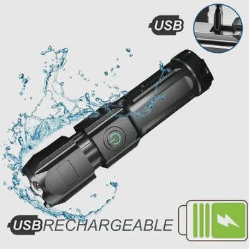 Krachtige Oplaadbare LED Zaklamp - Waterdicht, Zoombaar & US, Verzamelen, Verzenden