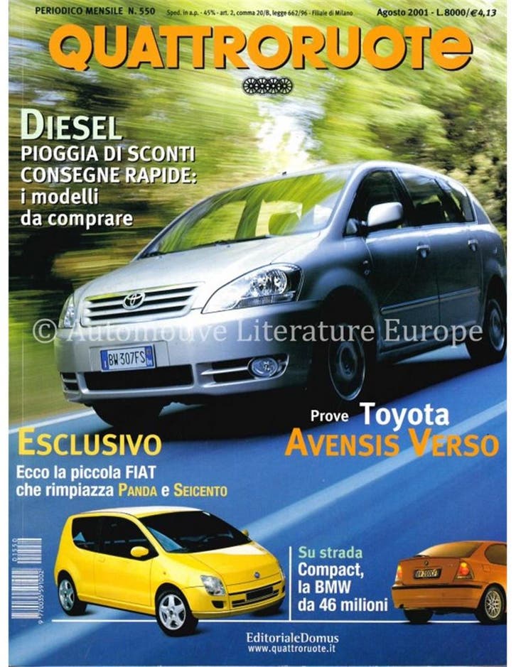 2001 QUATTRORUOTE MAGAZINE 550 ITALIAANS, Boeken, Auto's | Folders en Tijdschriften