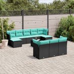 vidaXL 11-delige tuinbankset met kussens, zwart polyrotan, Verzenden, Nieuw, Rotan