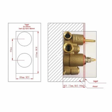 Inbouw Douche Thermostaat BWS Koper Geborsteld Koper, Ophalen of Verzenden, Nieuw