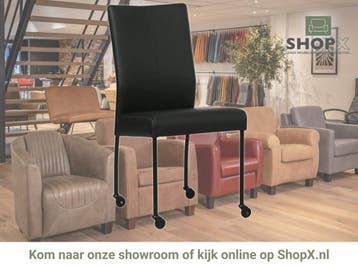 Leren eetkamerstoel Comfort met wieltjes - Toledo Nero, Huis en Inrichting, Stoelen, Zwart, Nieuw, Leer, Ophalen of Verzenden