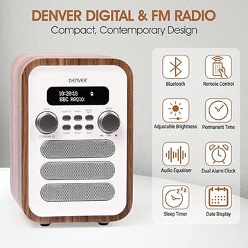 2dekans | Denver DAB48W DAB+/FM Retro Radio – Bluetooth –, Ophalen of Verzenden, Zo goed als nieuw
