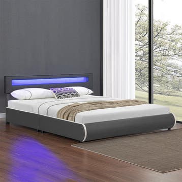 Gestoffeerd Bed Sevilla - 180 x 200 cm - Grijs - LED Verlich, Huis en Inrichting, Verzenden, Nieuw
