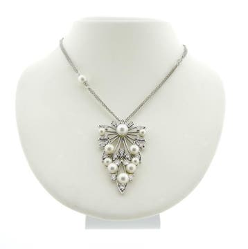 UTOPIA Art Deco witgouden collier met parel en diamant 1,..., Gebruikt, Ophalen of Verzenden, Met edelsteen, Goud
