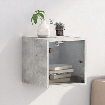 vidaXL Nachtkastje met glazen deur 35x37x35 cm betongrijs, Minder dan 45 cm, Verzenden, Nieuw, Minder dan 55 cm