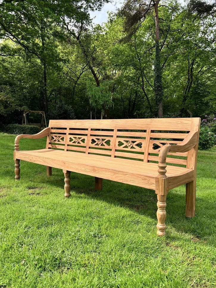 Stationsbank | 240cm breed | Teakhout | Voorradig! |, Tuin en Terras, Tuinbanken, Nieuw, Teakhout, Ophalen of Verzenden