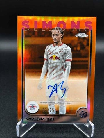 2024/25 Topps Chrome UEFA Xavi Simons /25 Gesigneerde kaart,, Verzamelen, Nieuw