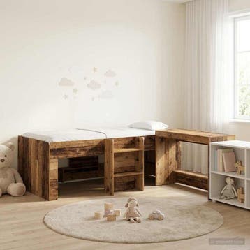 vidaXL Hoge Bed Frame met Bureau voor Kinderen 2 st Oud hout, Verzenden, Nieuw, Bruin, Hout