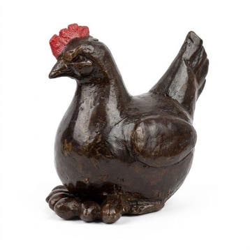 Abdoulaye Derme - sculptuur, Poule aux Œufs - 16 cm - Brons