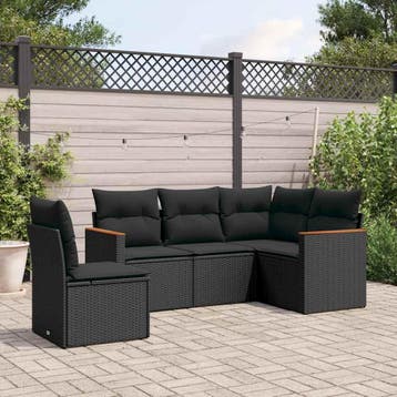 vidaXL Patio Sofa Set 5-zits Black, Verzenden, Nieuw