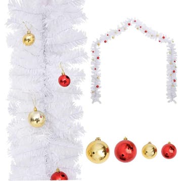 vidaXL Kerstslinger versierd met kerstballen 5 m wit, Verzenden, Nieuw