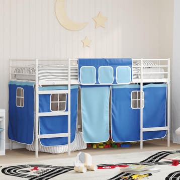 vidaXL Bunkbed voor kinderen met gordijnen Wit en Blauw 100, Verzenden, Nieuw, Wit, Metaal