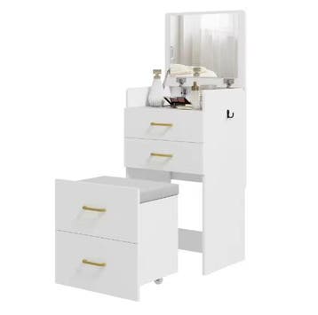 3-in-1 Kaptafel met Spiegel, Nachtkastje en Rolkruk, Verzenden, Nieuw